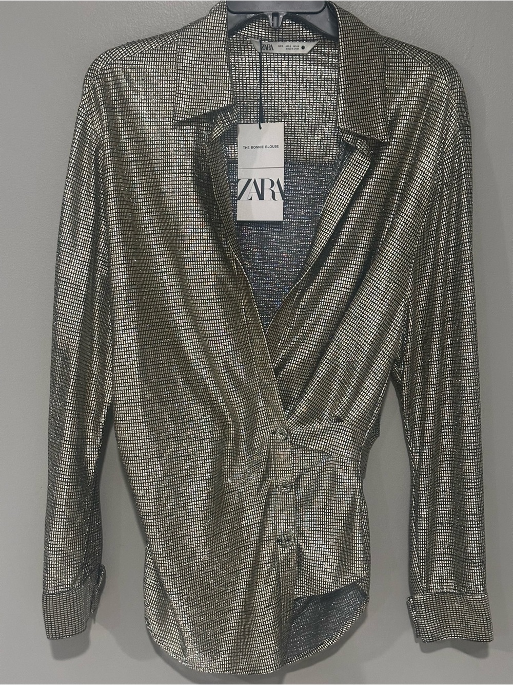 ZARA Gold-Tone Metallic Button Front Blouse